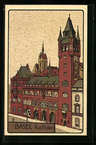 Steindruck-AK Basel, Rathaus