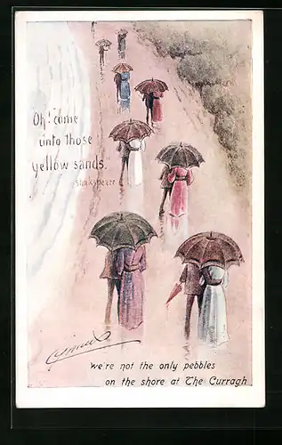 Künstler-AK Cynicus: Paare mit Regenschirm spazieren durch den Regen