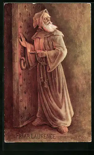 Künstler-AK Cynicus: Mönch steht an der schweren Tür, Friar Laurence