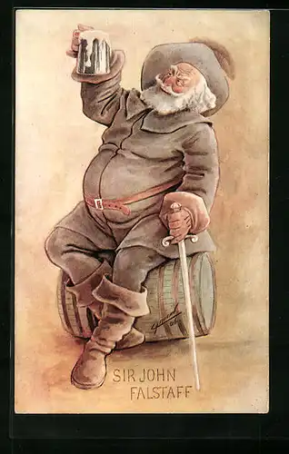 Künstler-AK Cynicus: Mann mit Schwert und Bierkrug in der Hand, Sir John Falstaff