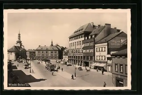 AK Mlada Boleslav, Marktplatz aus der Vogelschau