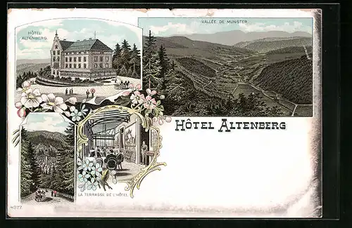 Lithographie Schlucht, Hotel Altenberg, Vallèe de Munster, la Terrasse de L`Hotel