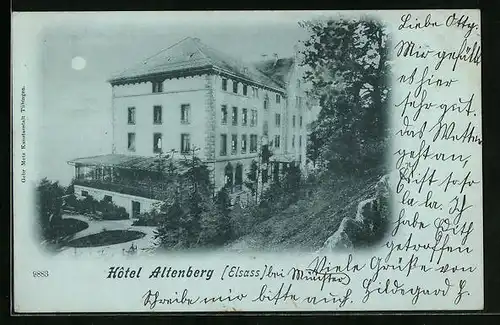 Mondschein-AK Schlucht, Blick zum Hotel Altenberg im Elsass
