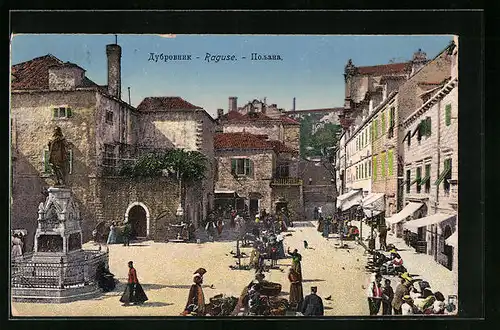 AK Ragusa, Gundulic-Platz mit Denkmal