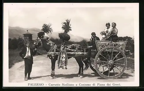 AK Palermo, Carretto Siciliano e Costume di Piana dei Greci