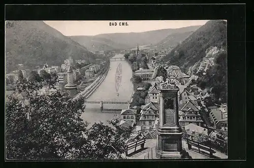 AK Bad Ems, Totale mit Denkmal