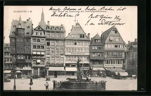 AK Alt-Frankfurt, Alte Häuser am Römerberg mit Gerechtigkeitsbrunnen