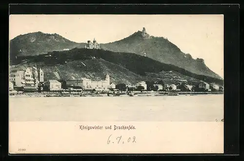 AK Königswinter, Totalansicht mit Drachenfels