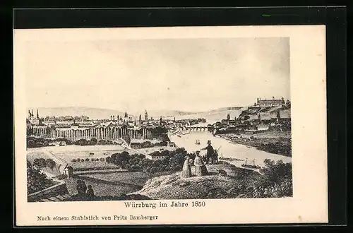 AK Würzburg, Totale aus dem Jahre 1850