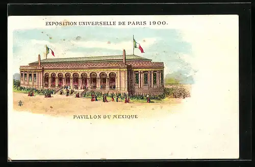 Lithographie Paris, Exposition universelle de 1900, Pavillon du Mexique