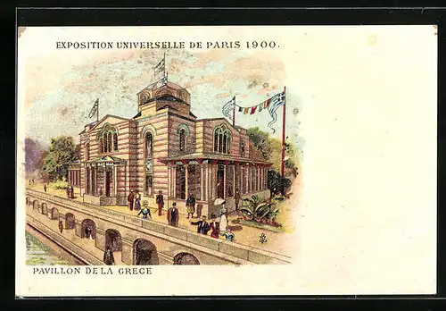 Lithographie Paris, Exposition universelle de 1900, Pavillon de la Grece