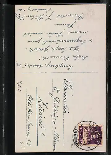 AK Kleiner Junge mit Saxophon im Winter, Neujahrsgruss