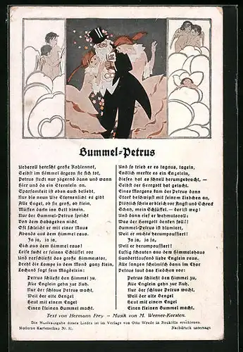 AK Bummel-Petrus u. Englein auf Wolken, Überall herrscht grosse Kohlennot..., Lied