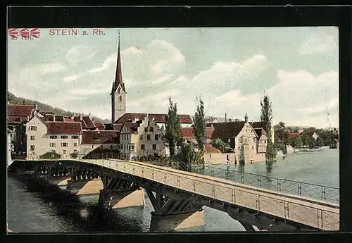 AK Stein a. Rh., Uferpartie mit Kirche und Brücke