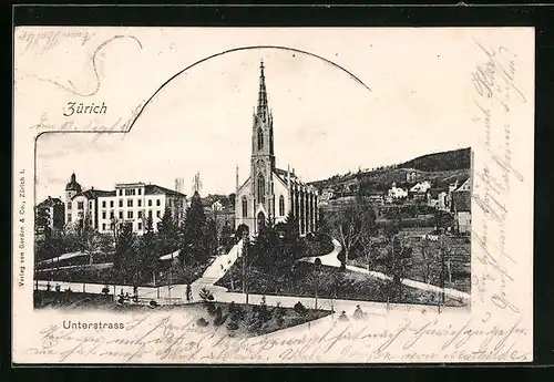AK Zürich, Unterstrass mit Kirche