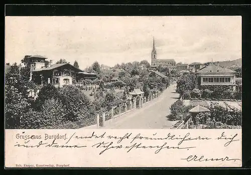 AK Burgdorf, Strassenpartie mit Kirche