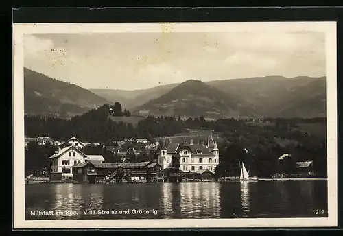 AK Millstatt am See, Villa Steinz und Gröhenig mit Segelboot