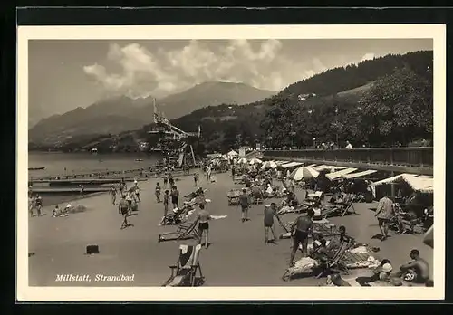 AK Millstatt, Strandbad mit Besuchern