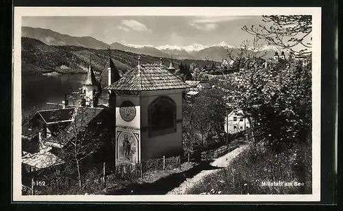 AK Millstatt am See, Uferpartie mit Kirche