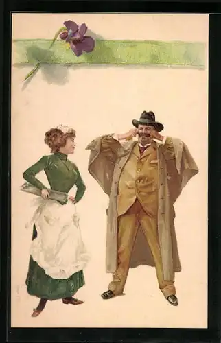 AK Dienstmädchen betrachtet ihren Arbeitgeber