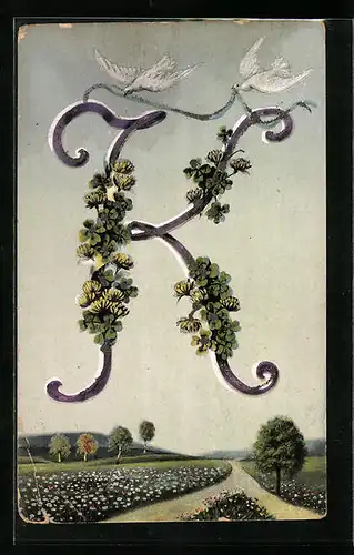 AK Kleeblätter ranken am Buchstaben K