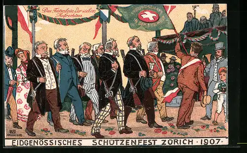 AK Zürich, Eidgenössisches Schützenfest 1907, Festumzug der Teilnehmer