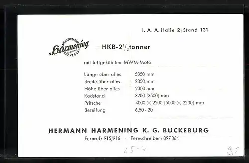 AK LastkraftwagenB-2 1 /2 tonner der Firma Hermann Harmening K. G. Bückeburg