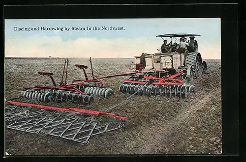 AK Discing and Harrowing by Steam in the Northwest, Erntemaschinen auf dem Feld