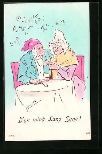 Künstler-AK Cynicus: D`ye mind Lang Syne !
