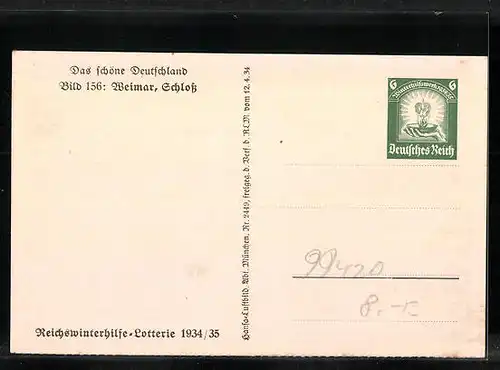 AK Ganzsache WHW Winterhilfswerk, Weimar, Schloss