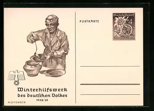 AK Ganzsache WHW Winterhilfswerk des deutschen Volkes, Ausgabe von Suppe an Bedürftige