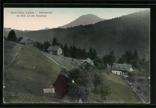 AK Stimmersdorf, Ortsansicht mit Blick auf den Rosenberg