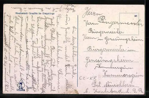 AK Graslitz im Erzgebirge, Ortsansicht aus der Vogelschau