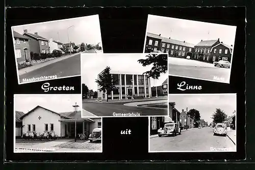 AK Linne, Gemeentehuis, Markt, Grotestraat, Maasbrachterweg, Groenckruisgebouw