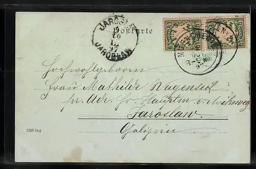 Mondschein-AK München, Justizpalast mit Pferdewägen