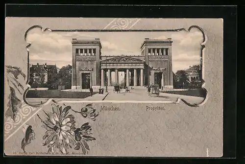 AK München, Propyläen im Passepartoutrahmen