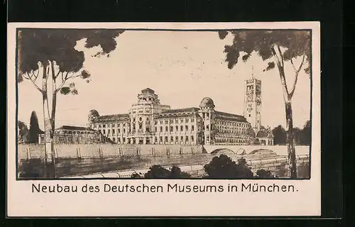 Künstler-AK München, Neubau des Deutschen Museums