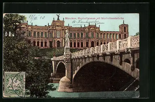 AK München, Maximilianeum mit Maximiliansbrücke