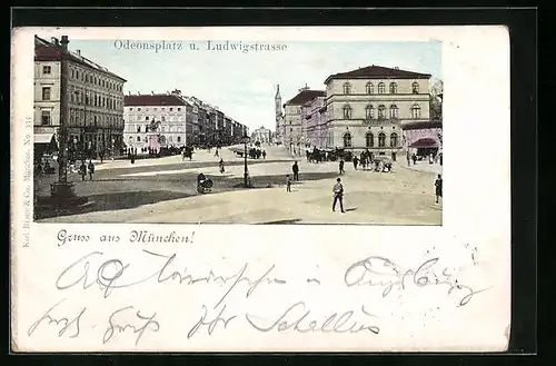 AK München, Odeonsplatz und Ludwigstrasse mit Café und Denkmal