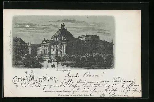 Mondschein-AK München, Justizpalast