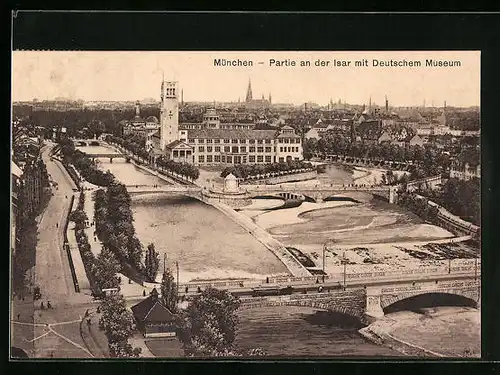 AK München, Partie an der Isar mit Deutschem Museum