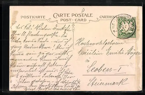 AK Zwei Faune mit Gläsern, Neujahrsgruss, Jugendstil