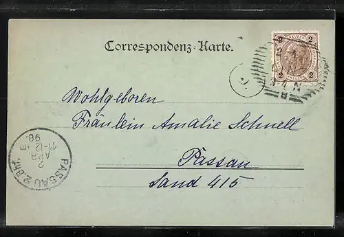 Mondschein-AK Linz a. D., Marktplatz und Neptunbrunnen