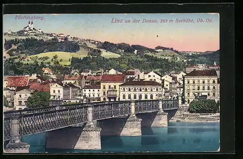 AK Linz an der Donau, Teilansicht mit Brücke und Pöstlingberg