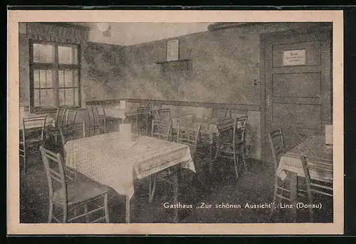 AK Linz /Donau, Gasthaus Zur schönen Aussicht am Freinberg, Innenansicht