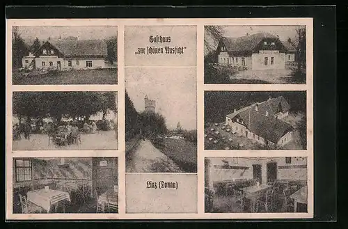 AK Linz /Donau, Gasthaus Zur schönen Aussicht am Freinberg, Innenansicht, Garten