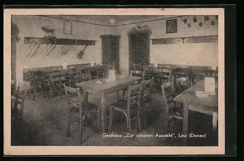 AK Linz /Donau, Gasthaus Zur schönen Aussicht am Freinberg, Innenansicht