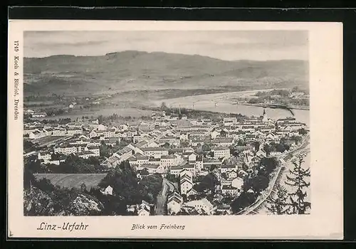 AK Linz-Urfahr, Blick vom Freinberg auf den Ort