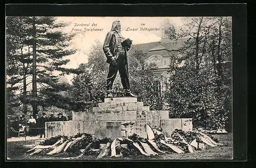 AK Linz, Denkmal des Franz Stelzhamer im Linzer Volksgarten