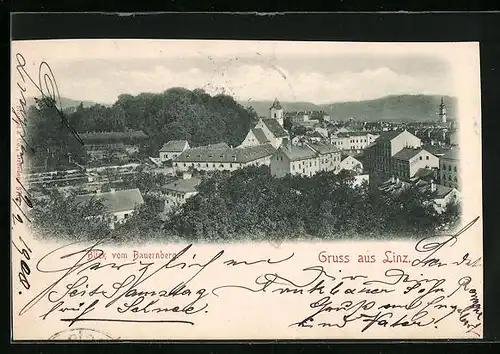 AK Linz, Blick vom Bauernberg auf den Ort